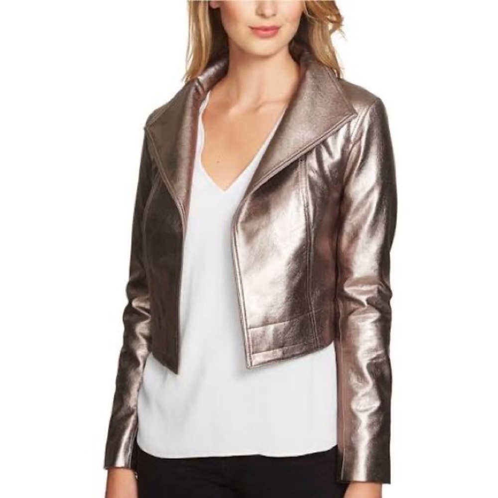 State Metallic Faux Leather Jacket. Cropped Glam Size Small Party Night Out